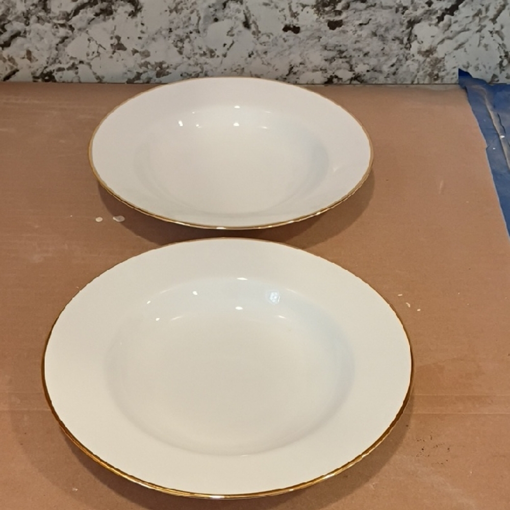 Pier 1 Elegant White Bowls with Narrow Gold Trim Band (2)